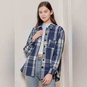 Lulus Nothing But Chill Blue Multi Plaid Shacket | SZ M